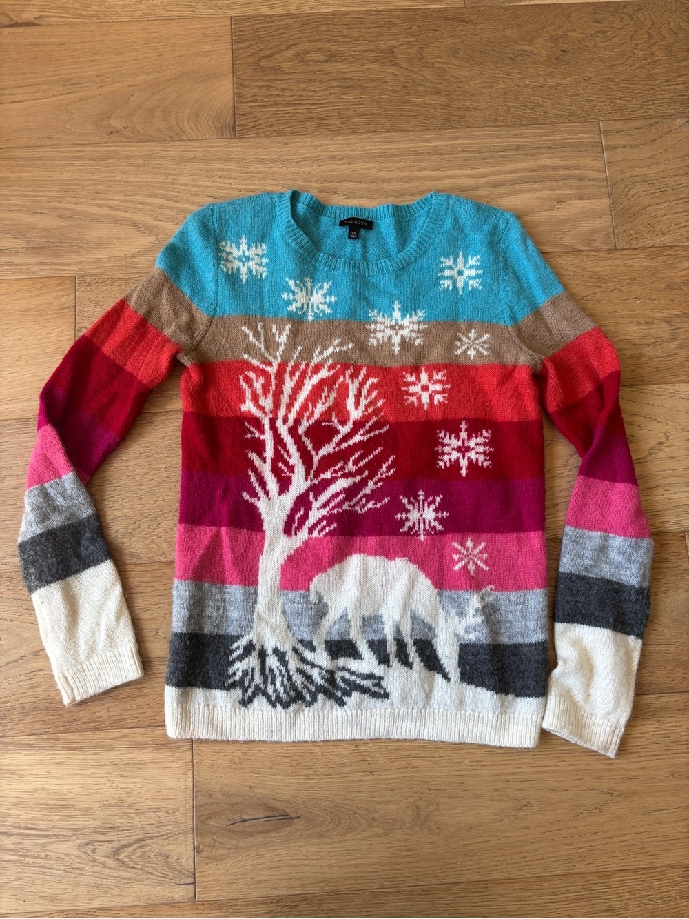 Talbots striped winter scene wool blend crewneck sweater womens XS - Picture 2 of 6